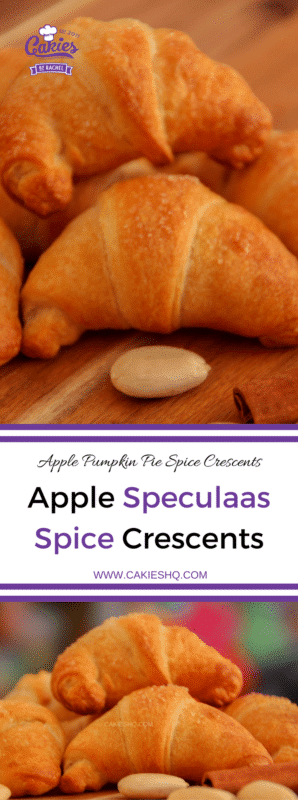 Crescents stuffed with apples coated with sugar and speculaas spice mix (or pumpkin spice mix) and almond paste. A delicious fall or winter treat.