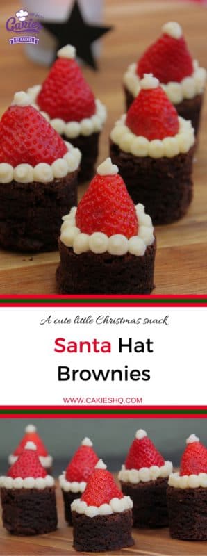 Santa Hat Brownies | These Santa Hat Brownies are super cute and easy to make. A perfect Christmas recipe. Everyone will love these rich brownies topped with strawberries. | http://www.cakieshq.com